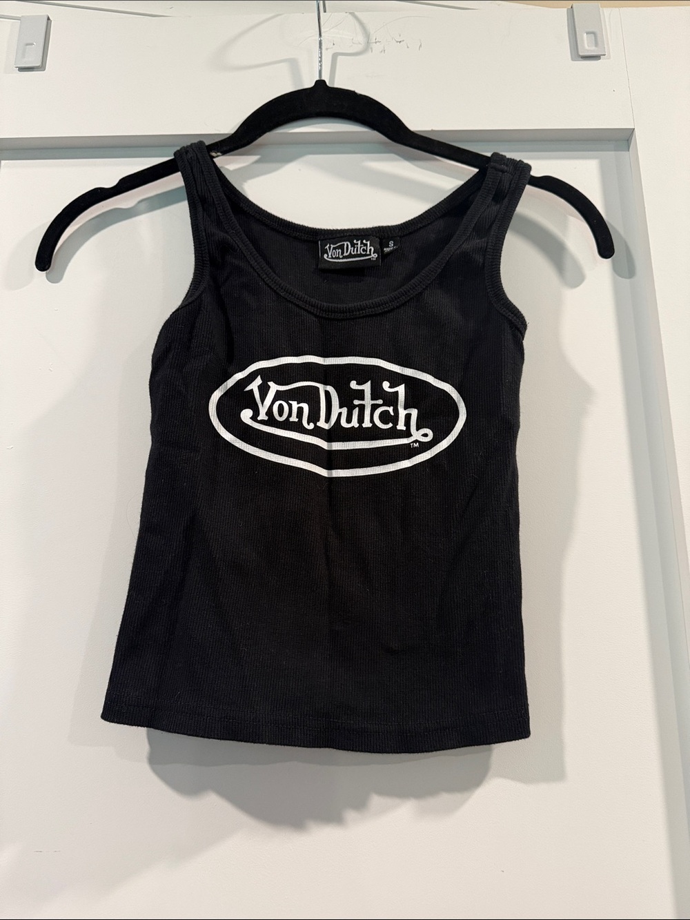 Von Dutch Black Ribbed Tank with White Logo